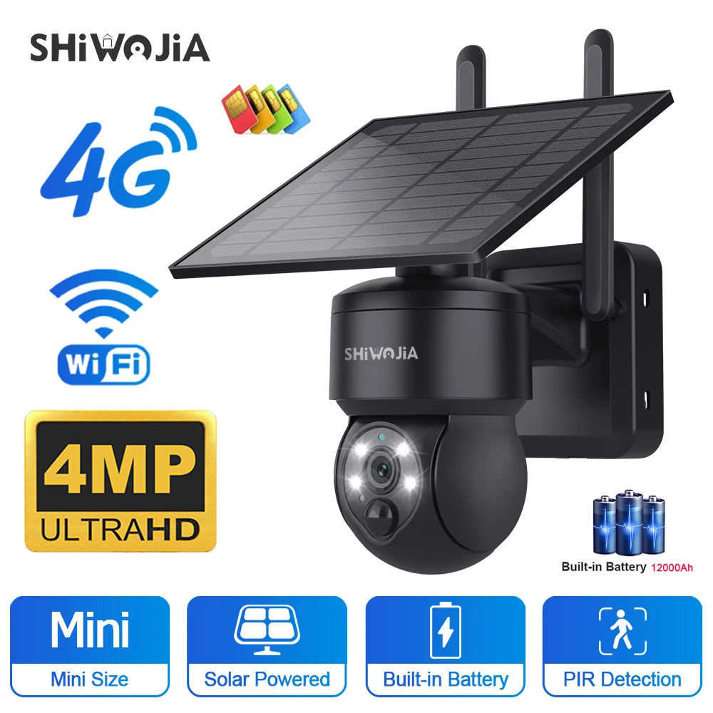 Security Camera System Solar 4G - SHIWOJIA-cámara Solar PTZ inalámbrica, WIFI, 4G,