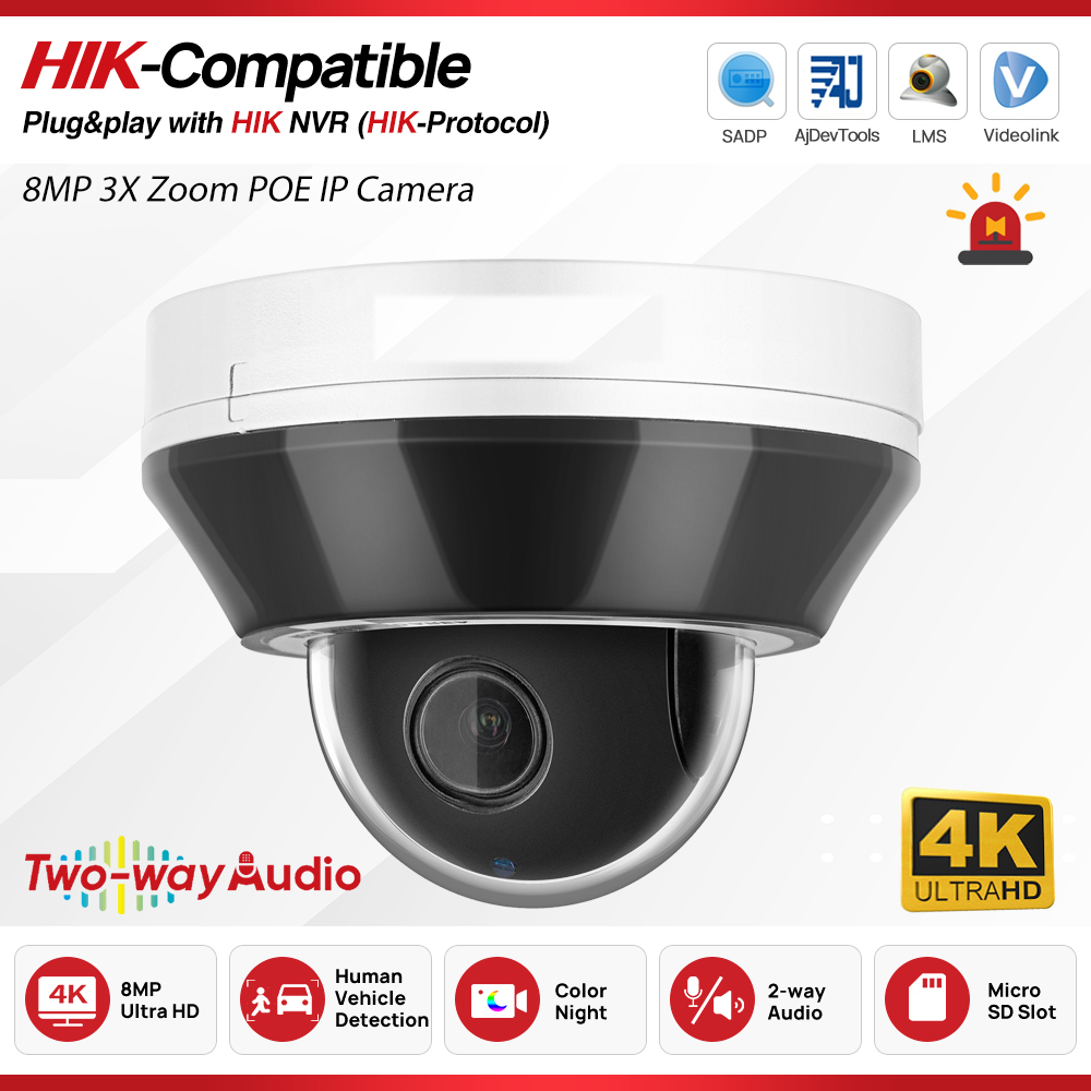 Hikvision Ip Camera 8Mp Dome - Cámara PTZ IR con zoom óptico