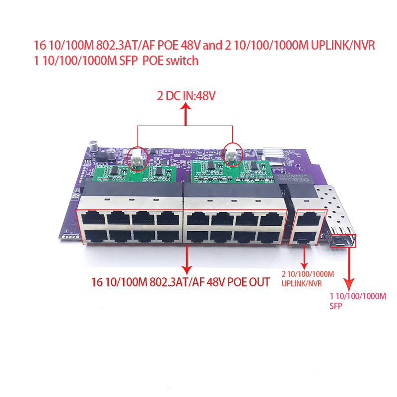 Nvr Poe Switch 16 Port - 16 puertos 100M 802.3AT/AF POE 48V