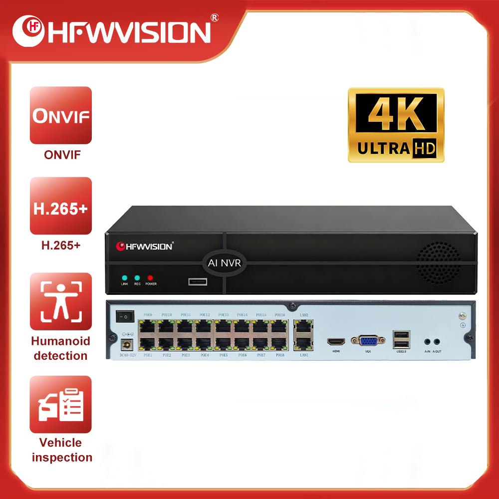 Nvr 16 Channel 4K H265 - HFWVISION NVR POE 4K de 16