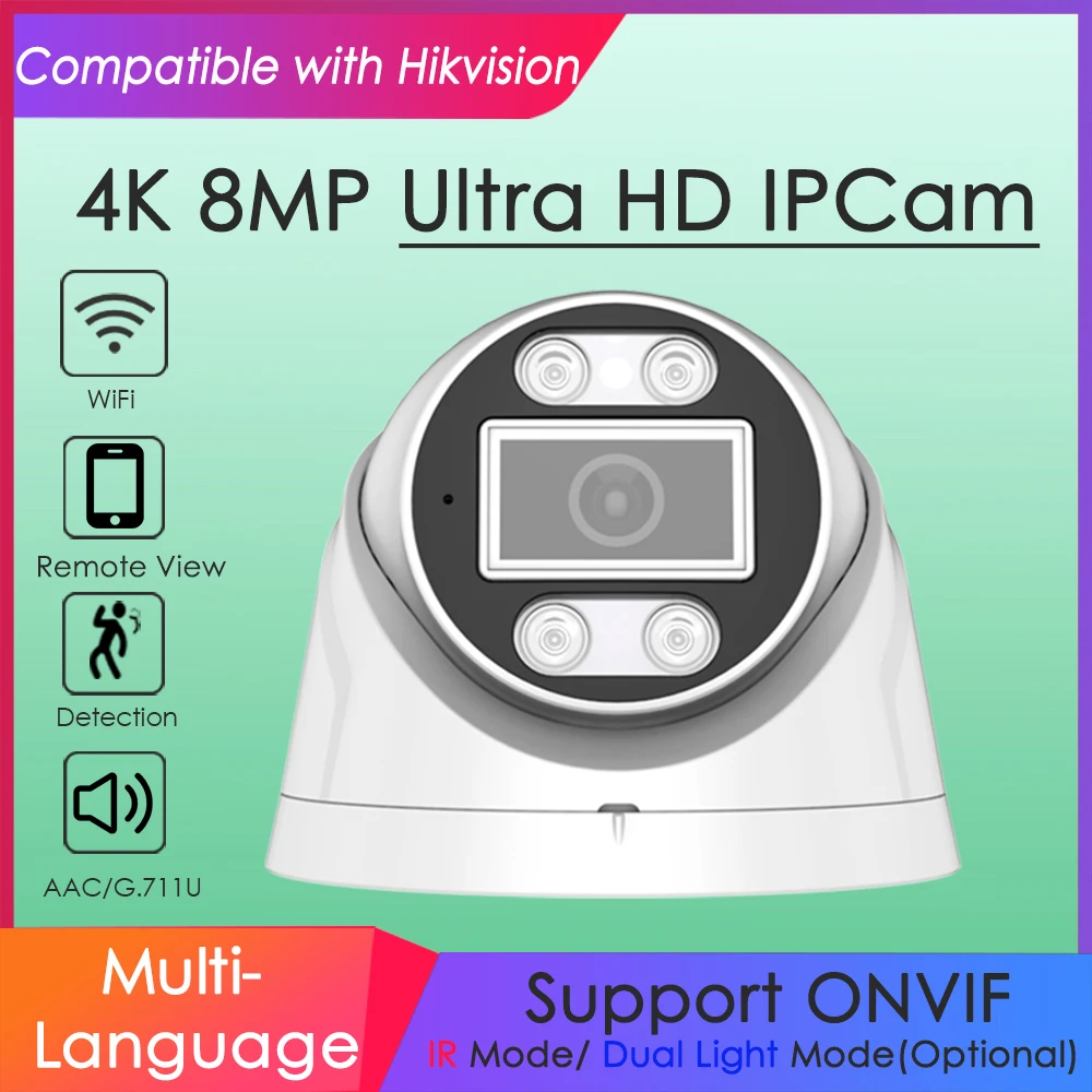 Hikvision Ip Camera 8Mp Dome - Cámara IP inalámbrica Wifi 4K 8MP