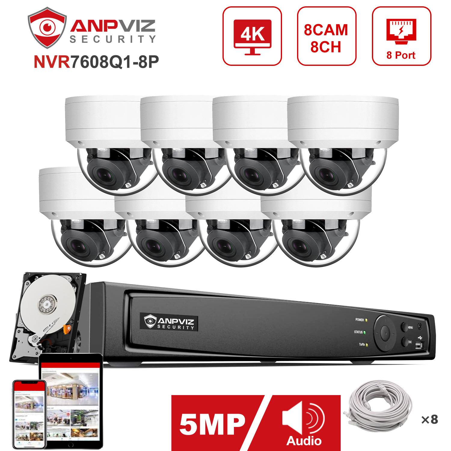 Nvr Kit 4 Camera 5Mp Poe - Anpviz 8CH 4K NVR 4/6/8 Uds