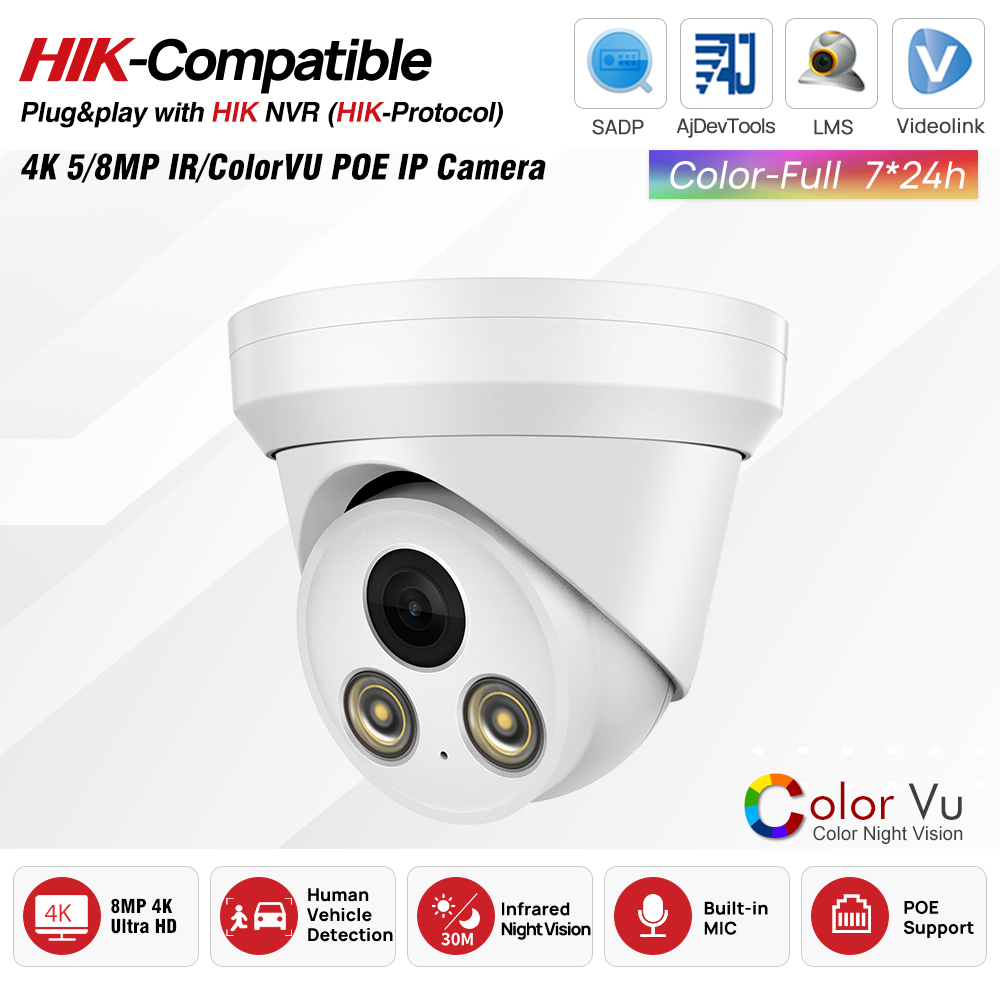 Hikvision Ip Camera 8Mp Dome - Cámara IP PoE IR/ColorVu de 5MP/8MP
