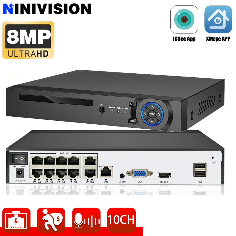 10CH 8CH 4K 8MP POE NVR XMeye  - Nvr 16 Channel 4K H265 reseña y precio