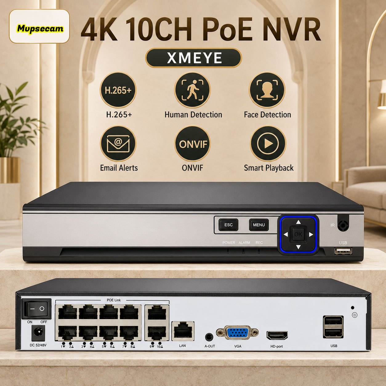 NVR POE XMEYE de 10 Canales, G - Poe Security Camera 8Mp 4K reseña y precio